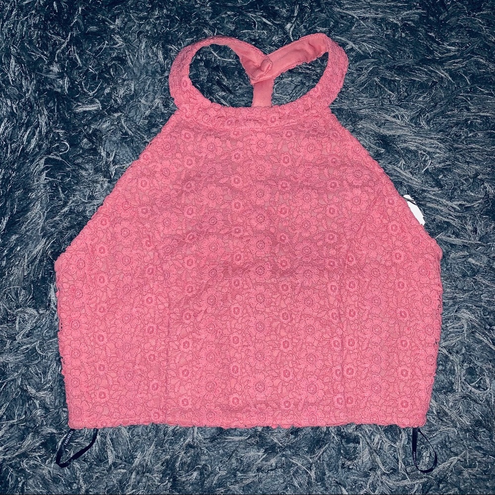 Forever 21 Coral Flower Knit Halter Top